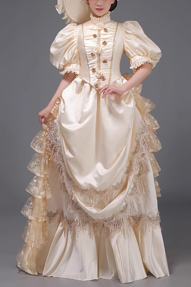 ヨーロピアンスタイル長袖多層フリルクラシックエレガントプリンセスビクトリア朝のドレス 3 色
