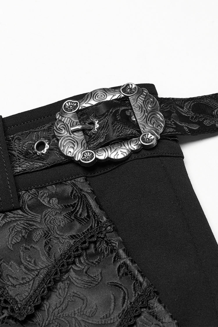 Black Jacquard Buckle Men's Punk Pants