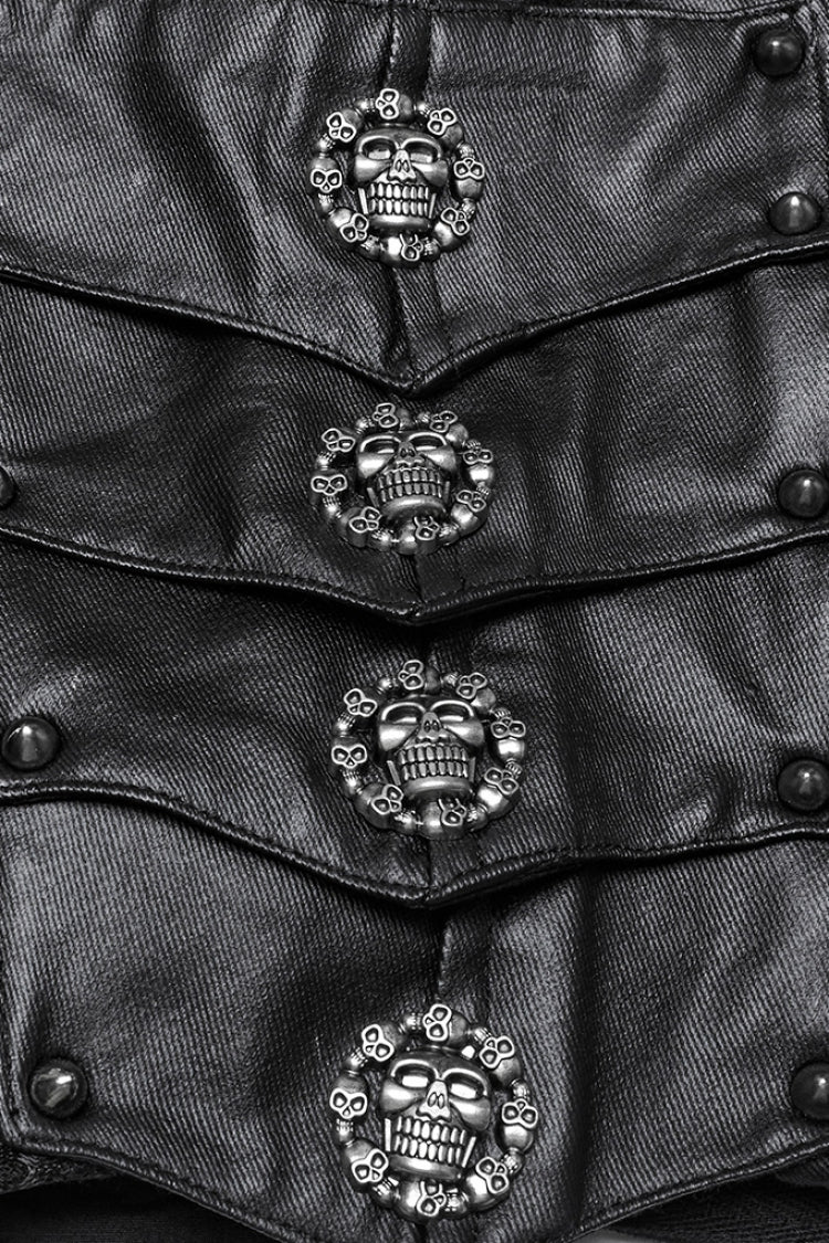 Black Stitching Faux Leather Mesh Studded Women's Punk Shorts