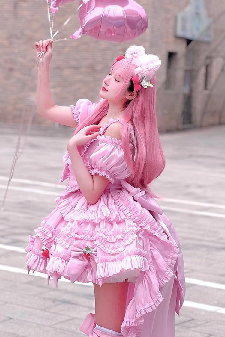 Pink Strawberry Magic Girl Party Theme Cute Sweet Princess Lolita Strapless Dress