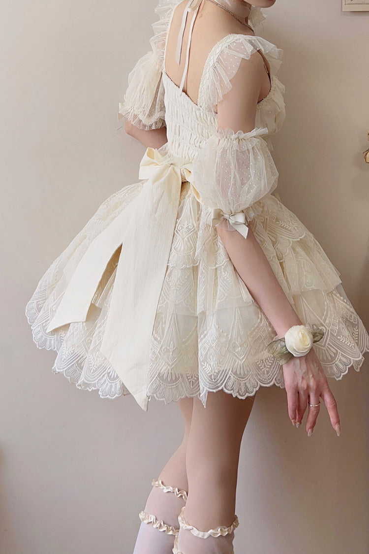 Ivory [Tidal] Triple-Layered Ruffle Bowknot Sweet Lolita Skirt 2 Versions