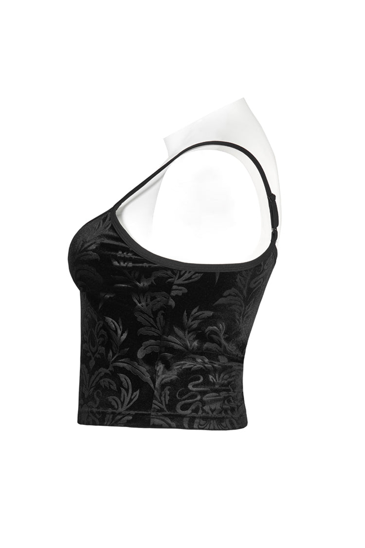 Schwarzer Samt mit personalisiertem Musterdruck, verstellbare Schultergurte, ärmellos, Gothic-Schlinge für Damen in Übergröße