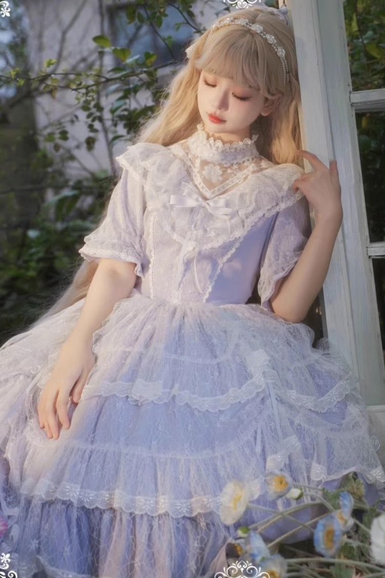 Purple Iris Love Multi-layer Jacquard Bowknot Sweet Elegant Princess Lolita OP Dress
