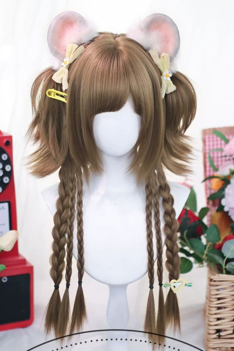 Ensemble de perruques à double queue de cheval Sweet Lolita marron thé au lait