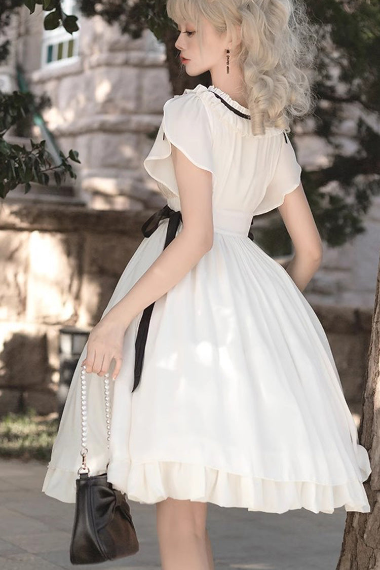White Moonlight March Chiffon Short Sleeves Ruffle Sweet Lolita Dress