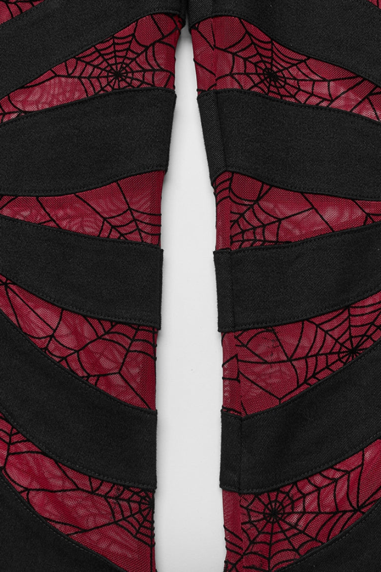 Spiderweb Claw Print Mesh Women's Gothic Flared Pants 2 Colors