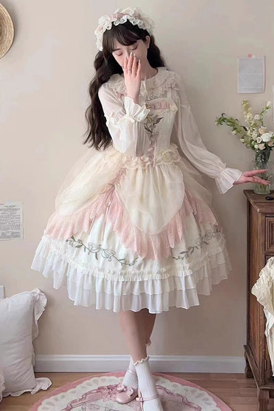 Summer Lily of The Valley Multi-layer Print Ruffle Embroidery