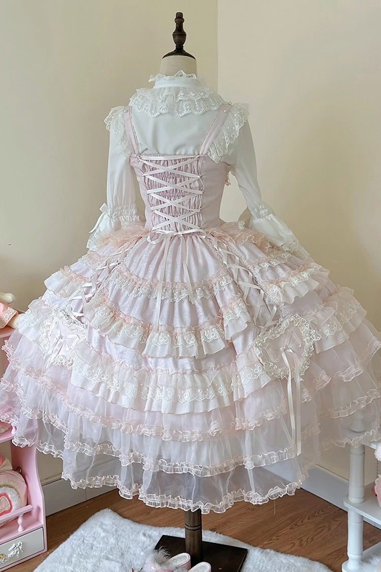 Pink [Sweetheart Diary] Multi-Layered Ruffle Hanayome Embroidery Bowknot Lace Sweet Lolita Jsk Dress