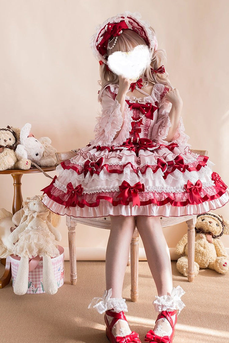 Red [Ribbon Berries] Sleeveless Multi-Layered Ruffle Bowknot Lace Sweet Lolita Jsk Dress