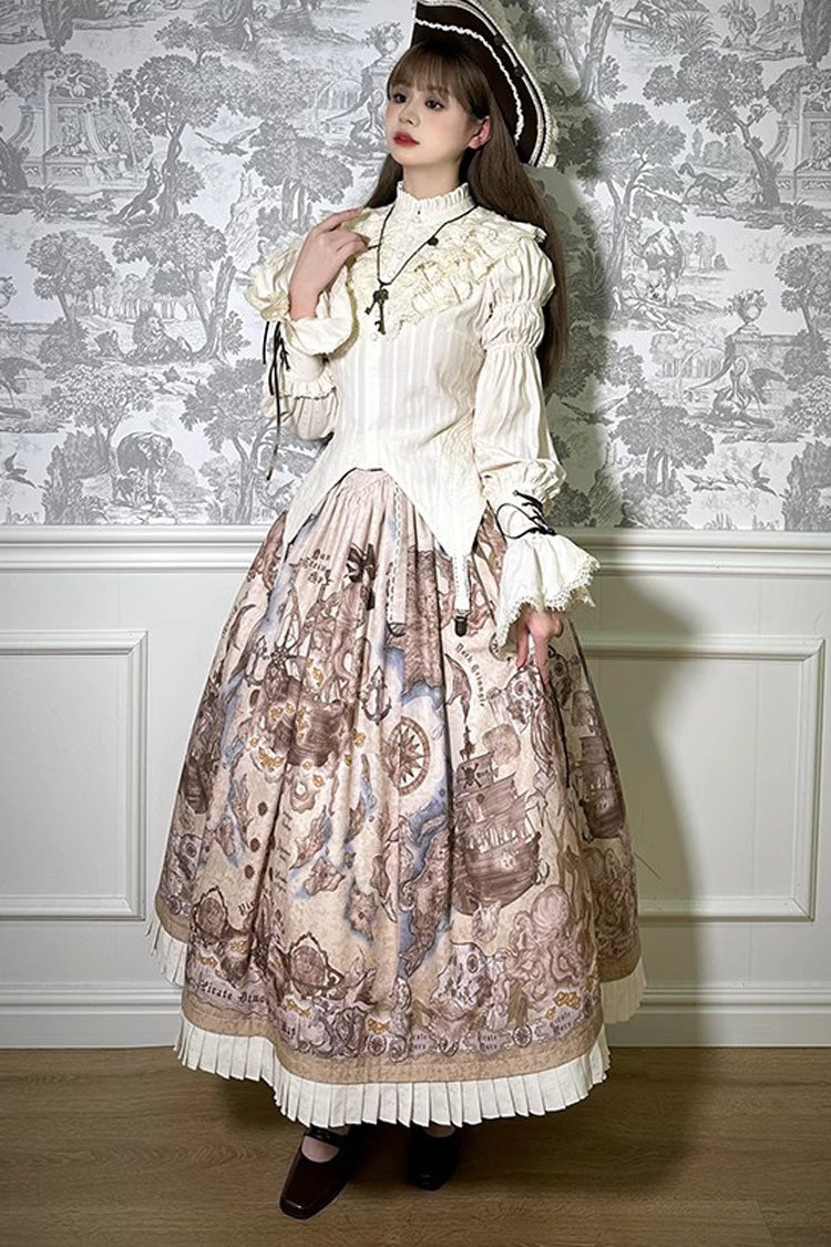 Pirate Series Navigation Treasure Hunting Guide Stand Collar Embroidery Lolita Blouse 3 Colors