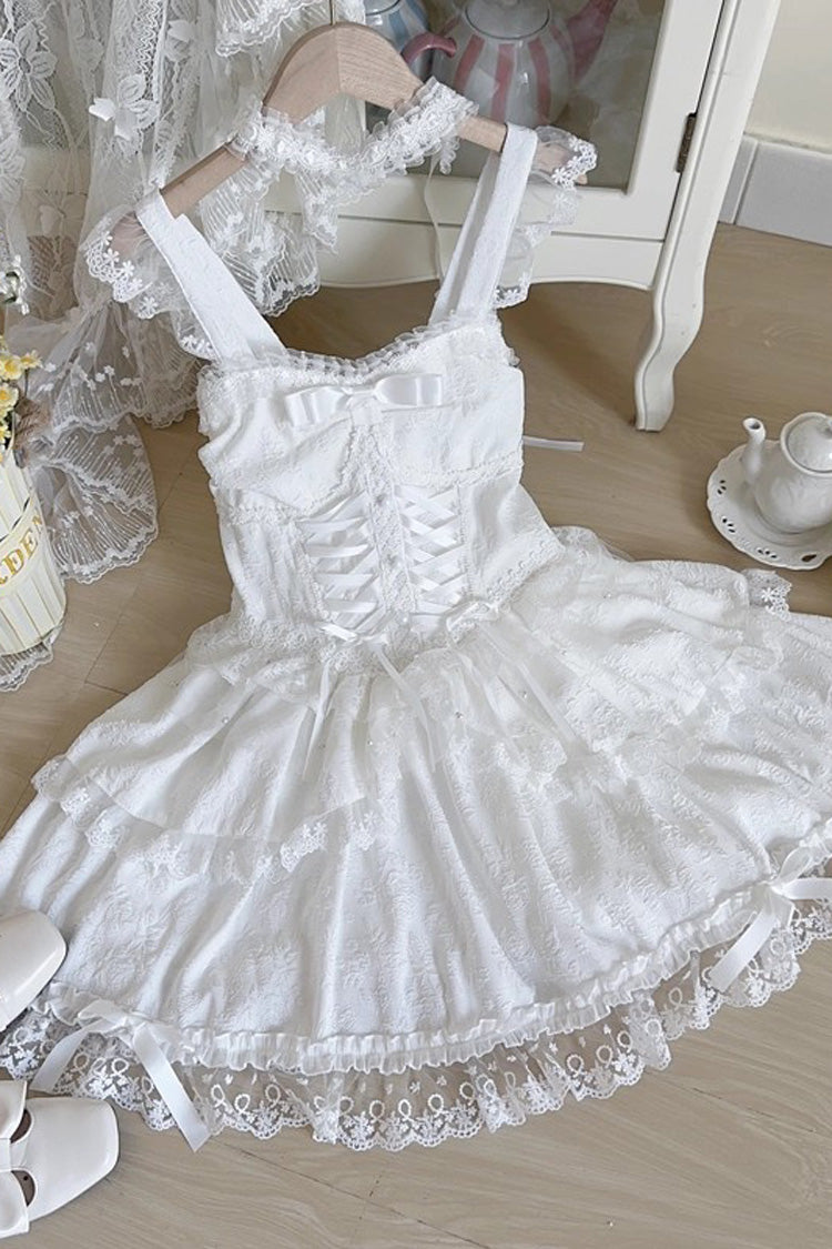 Green [Leiffu] Sleeveless Ruffle Bowknot Lace Lace-Up Sweet Ballet Lolita Jsk Dress