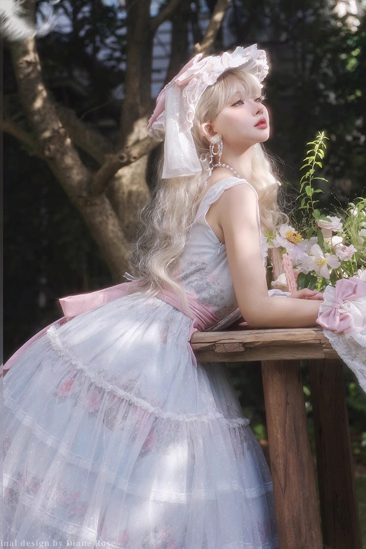 Multi-Color [Rose Flower Cage] Print Ruffle Bowknot Sweet Elegant Lolita Jsk Dress