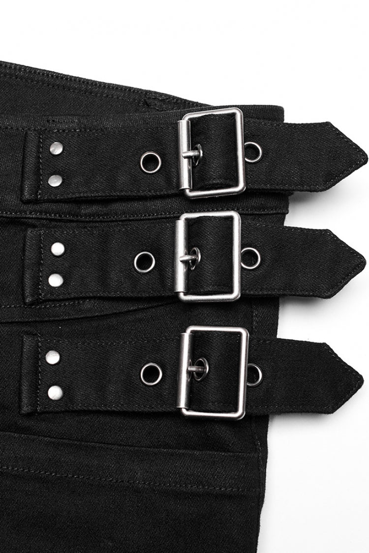 Black Slim Straps Symmetrical Men's Steampunk Straight Leg Pants