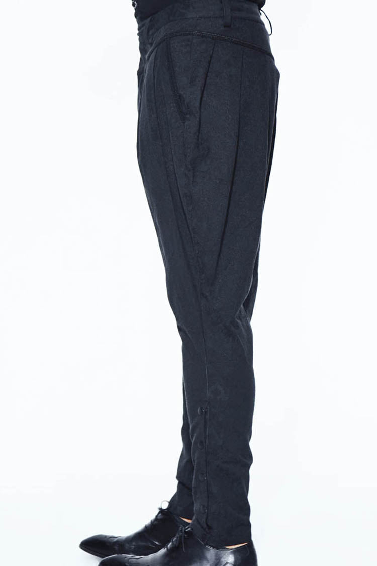 Black Oversize Jacquard Pattern Ribbons Snap Fastener Men's Gothic Pants