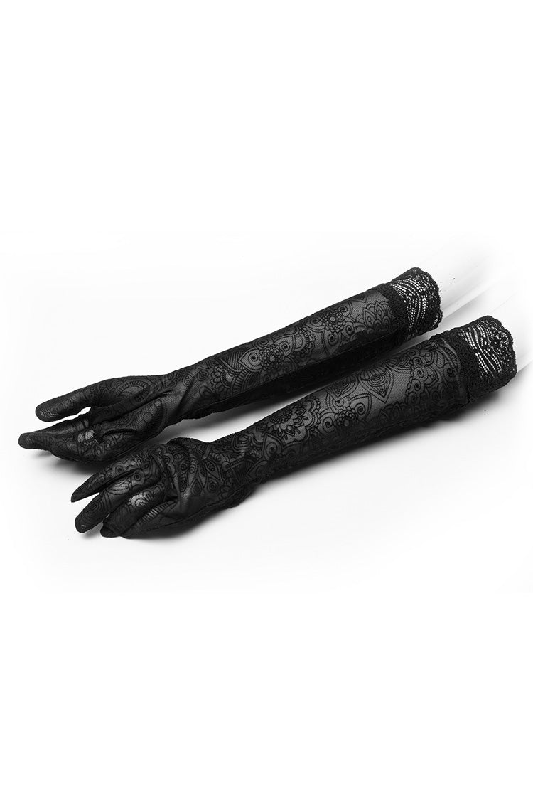 Black Floral Embroidery Lace Mesh Women's Gothic Vintage Long Gloves