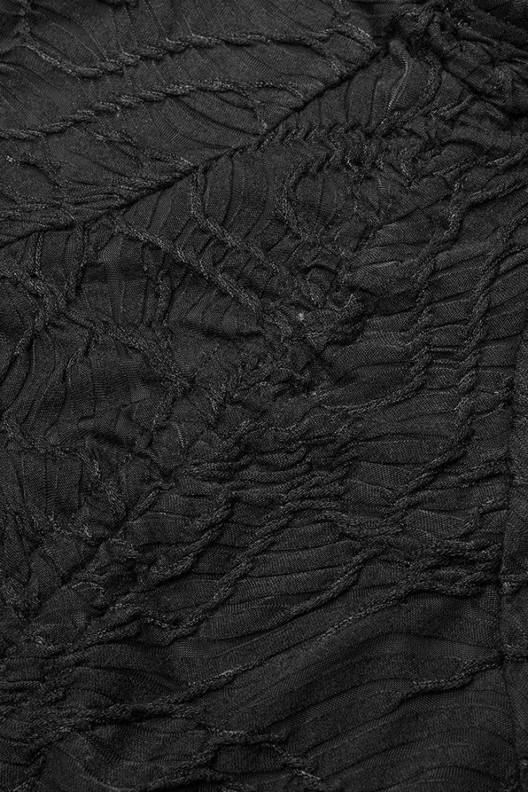 Schwarzes Gothic-T-Shirt für Damen mit hohem Kragen, langen Trompetenärmeln und ausgehöhlter Schnürung