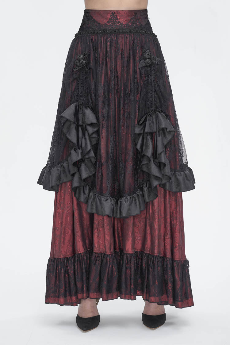 Black/Red Ruffle Lace Drawstring Women's Gothic Skirt – LolitaInside
