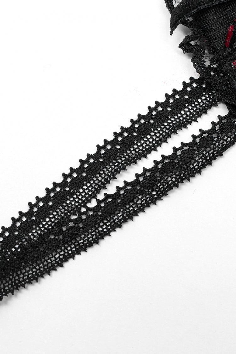 Schwarz/Rot Metall Totenkopf Dekoration Spitze Herz Damen Gothic Augenmaske