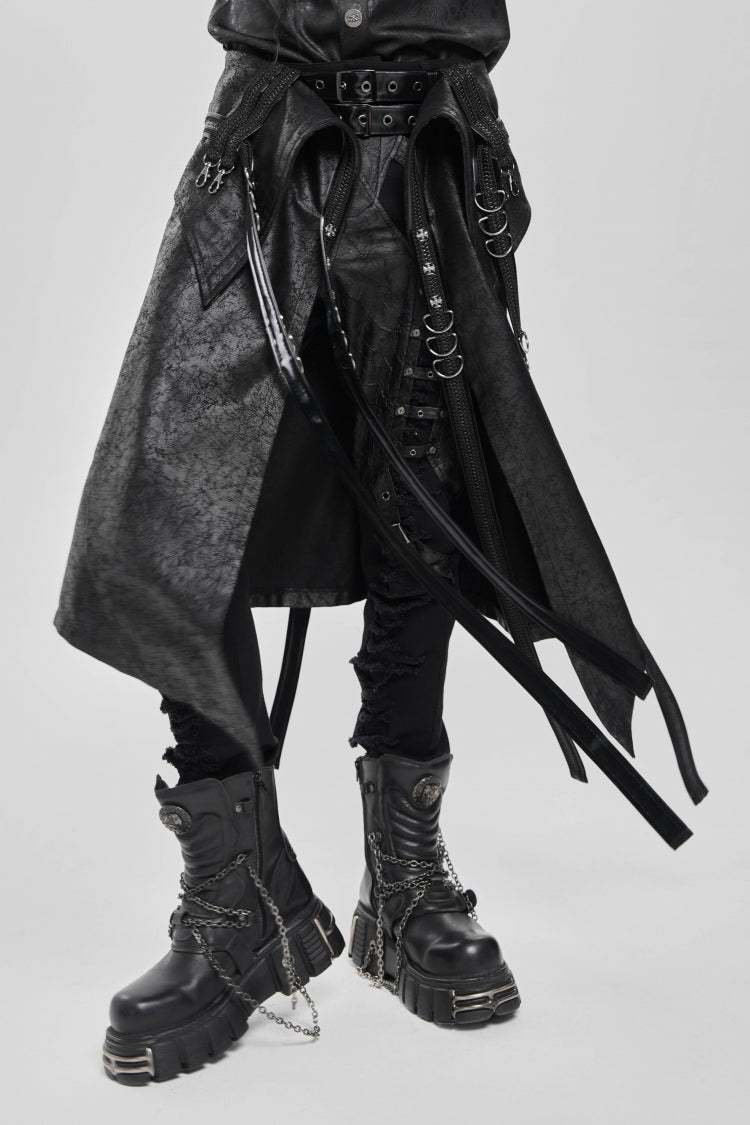 Black D-ring Buckle Zipper Men's Punk Skirt