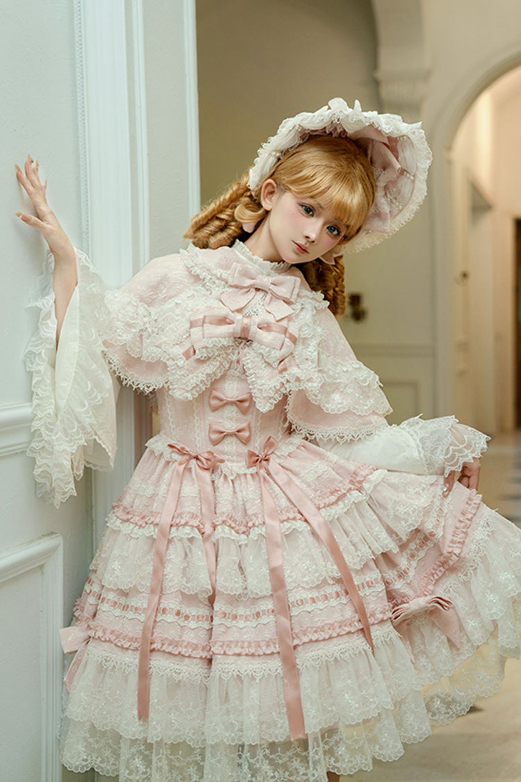 Pink [Reinas] Sleeveless Ruffle Bowknot Lace Sweet Lolita Jsk Dress