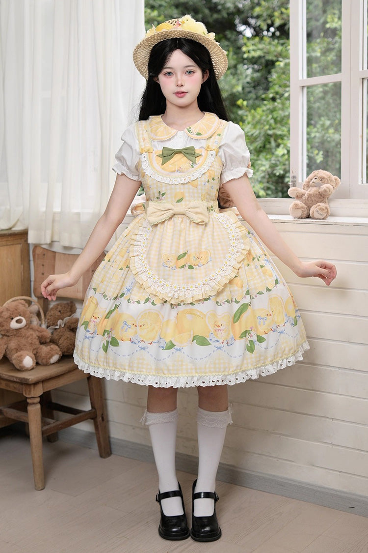 Yellow [Lemon Chicken] Print Ruffle Bowknot Lace Sweet Lolita Jsk Dress