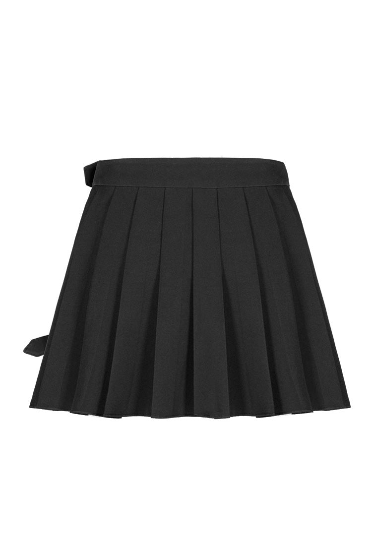 Black Fake Two-Piece Side Metal Buckle Pleated Women's Punk Skirt