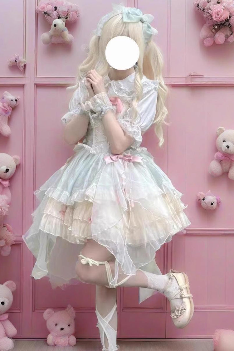 Green [Camellia Love] Sleeveless Triple-Layered Ruffle Bowknot Lace Sweet Princess Lolita Jsk Dress