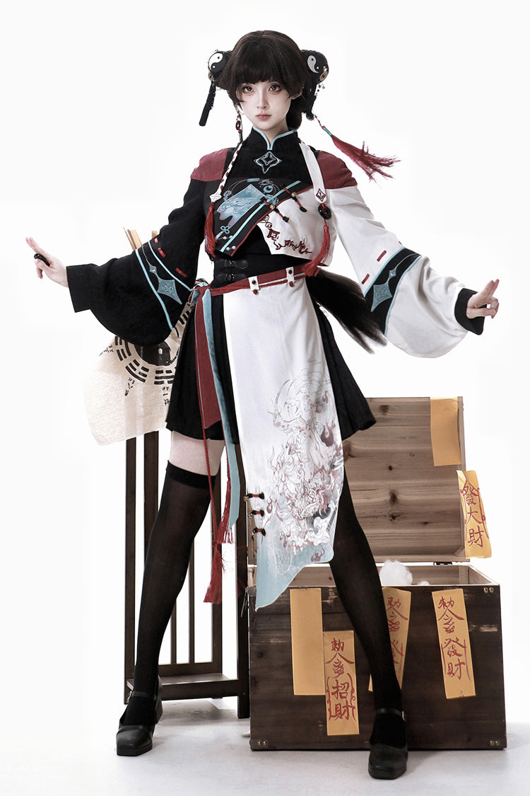 Multi-Color [Walking With The Demon] Print Asymmetric Gothic Chinese Style Ouji Lolita Skirt