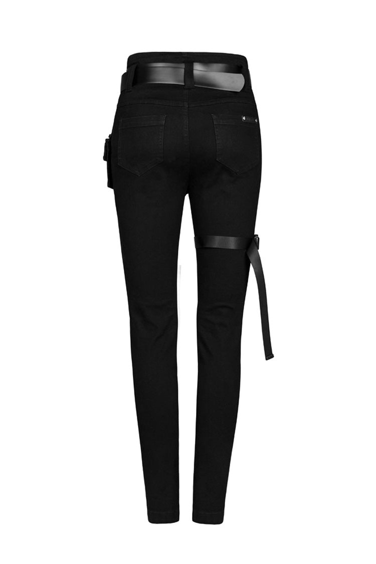 Schwarze, abnehmbare Skinny-Jeans aus Loop-Denim für Damen im Steampunk-Stil