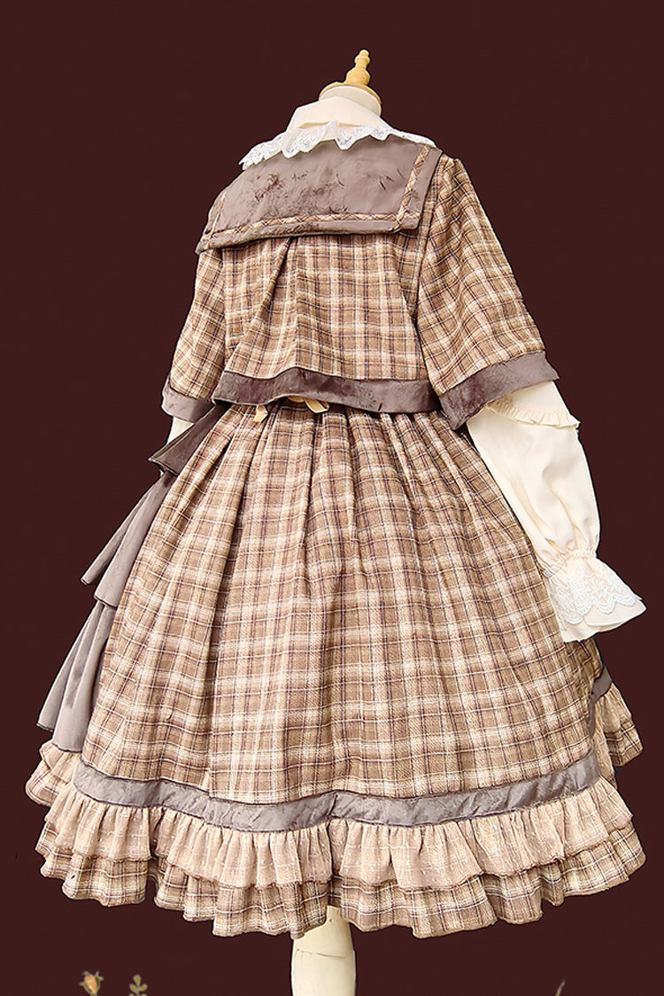 Brown [Morning Tune] Sleeveless High Waisted Print Ruffle Asymmetric Sweet Lolita Strap Dress