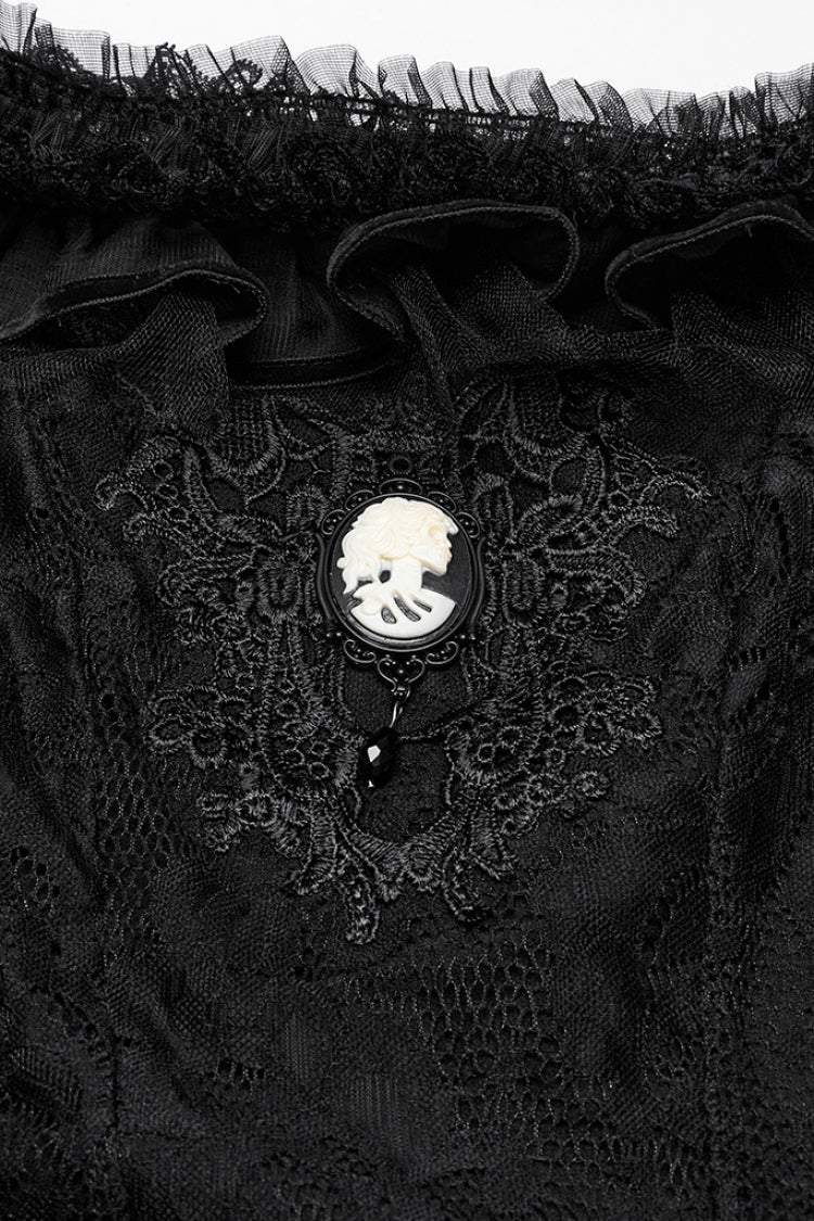 Black Off Shoulder Short Sleeves Multi-Layered Embroidery Women's Punk Dress