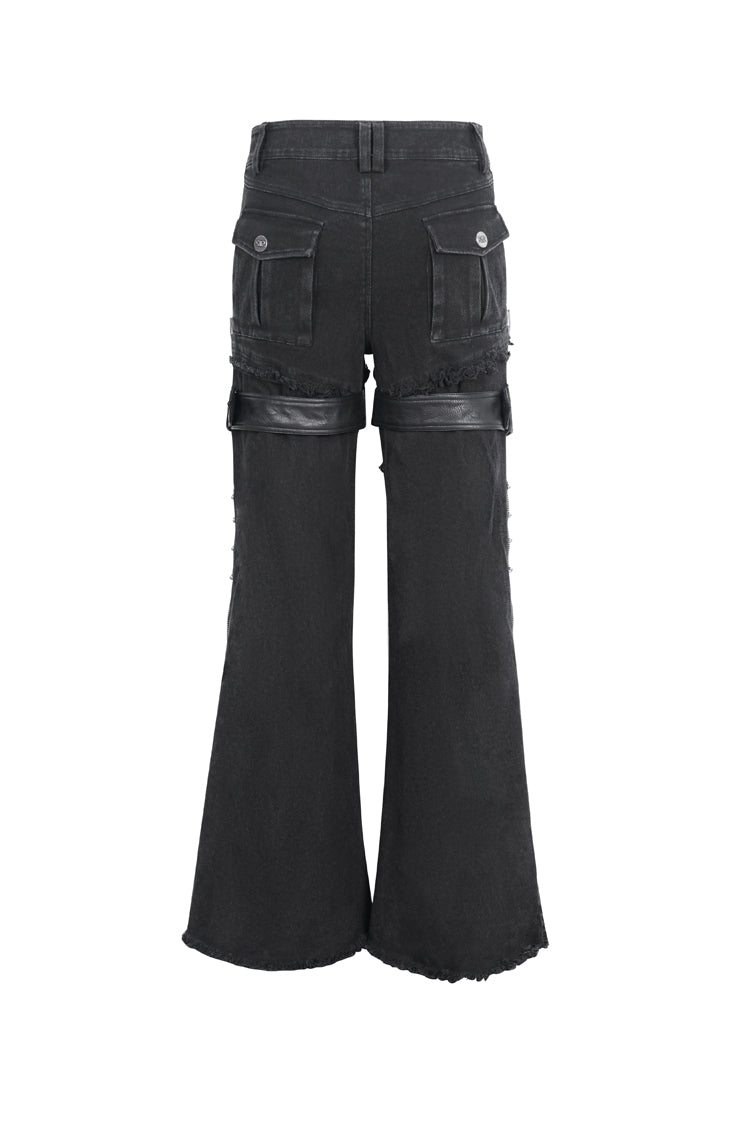 Black Faux Leather Splice Men's Punk Flared Pants