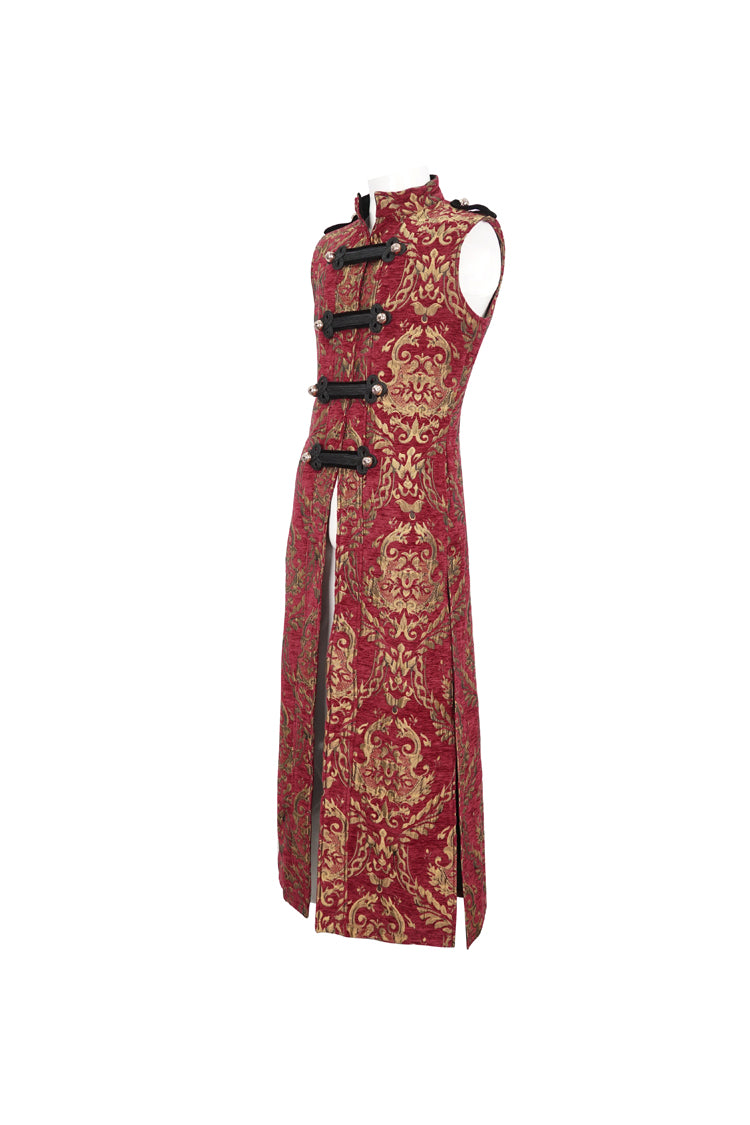 Red Stand Collar Totem Embroidered Men's Gothic Waistcoat