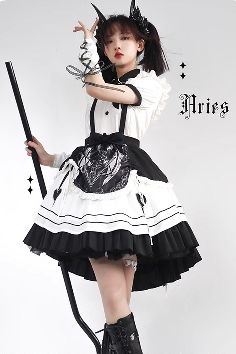 White/Black Ruffle British Style Maid Gothic Lolita Strap Dress