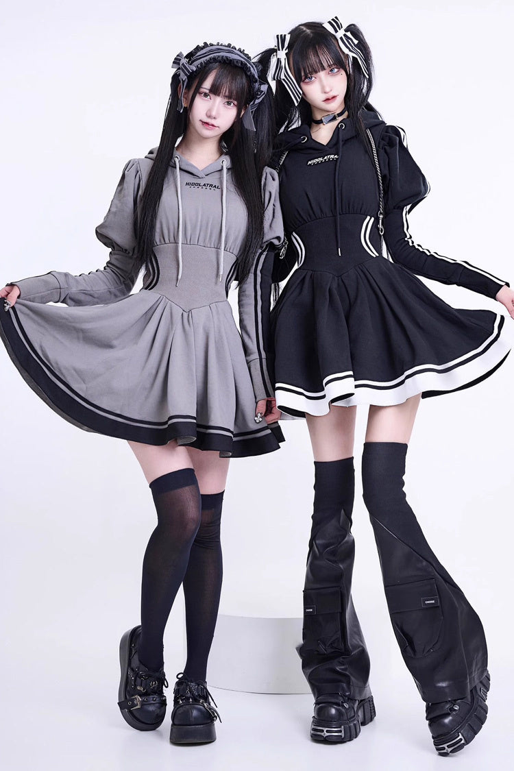 Japanese Long Sleeves Ruffle Bowknot Punk Jirai Kei Sweater Dress 3 Colors
