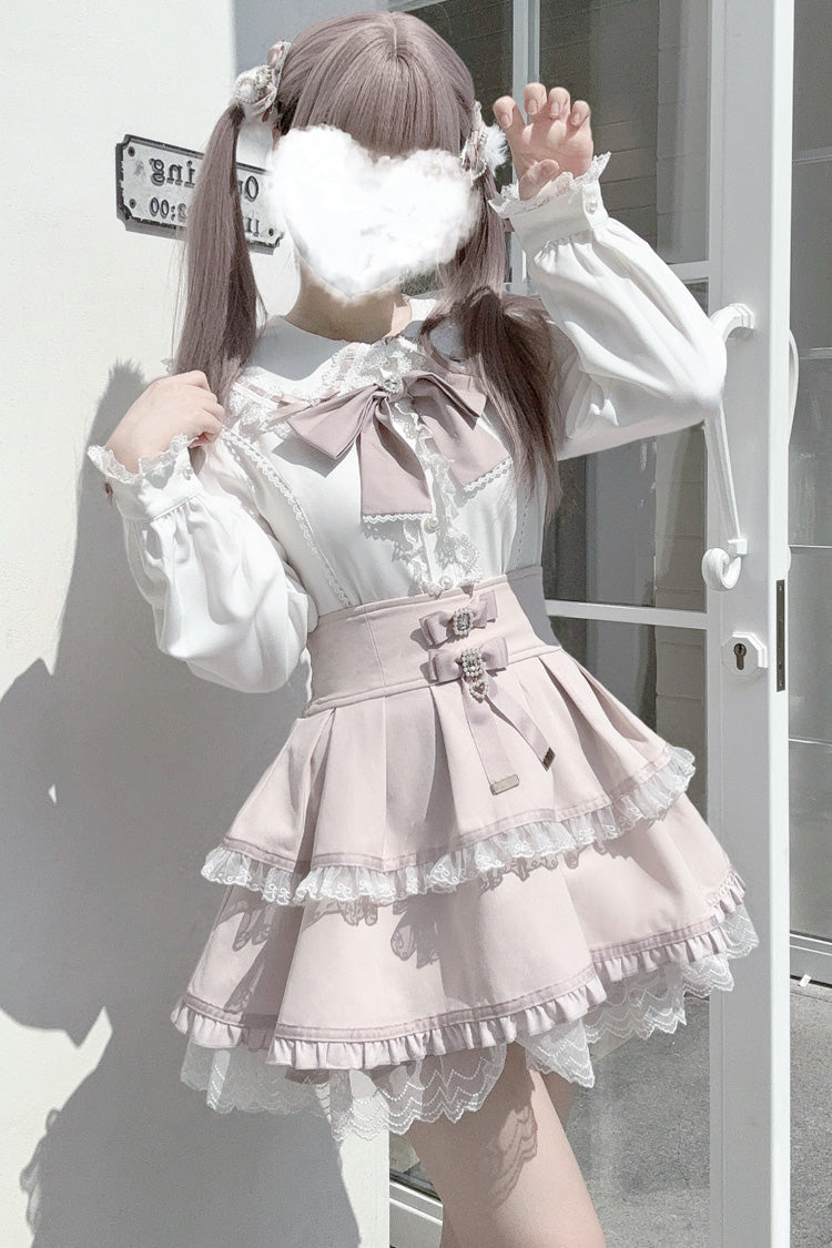 Rabbit Ears Long Sleeves Bowknot Lace Sweet Jirai Kei Japanese Blouse 3 Colors
