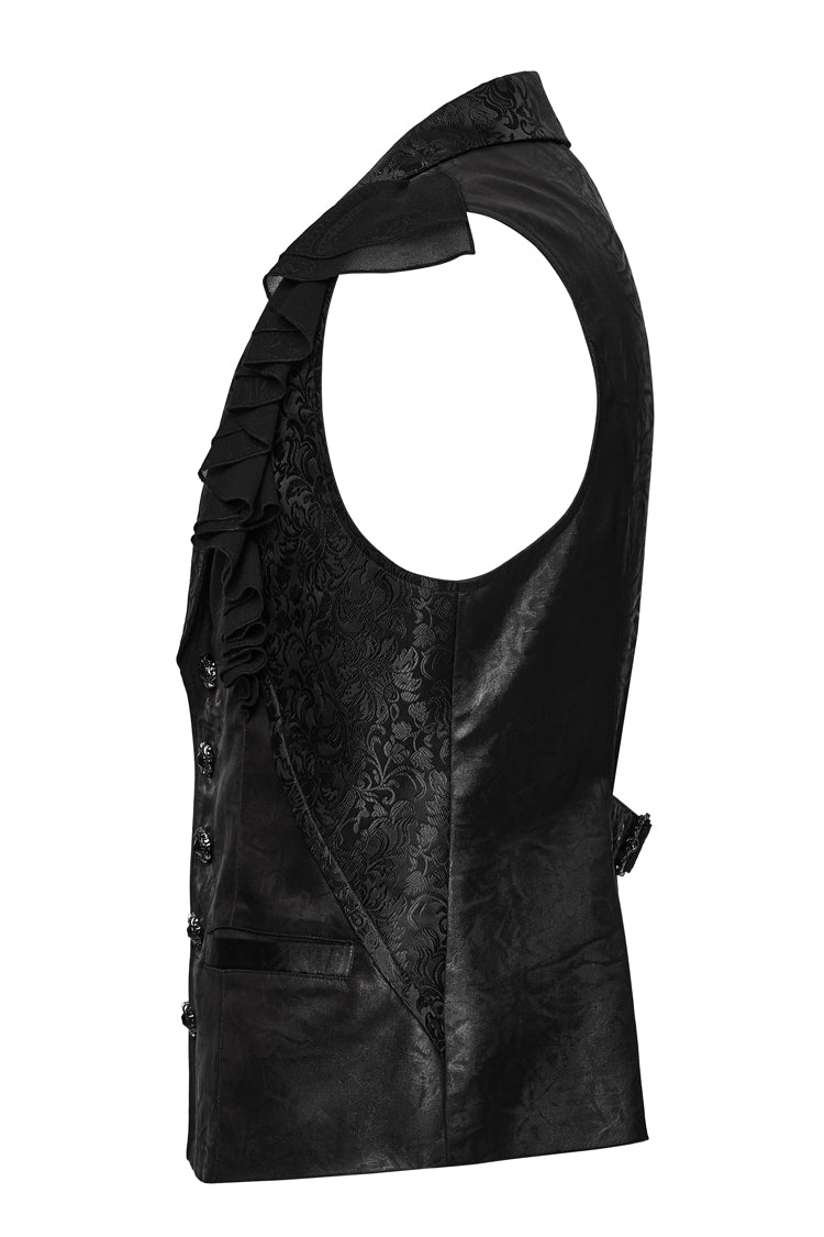 Black Sleeveless Buckle-up Ruffle Men's Gothic Vest