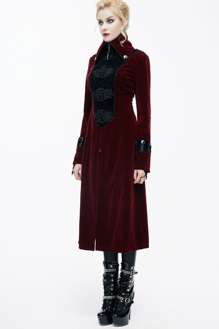 Red Stand Collar Retro Stage Costume Women's Gothic Coat