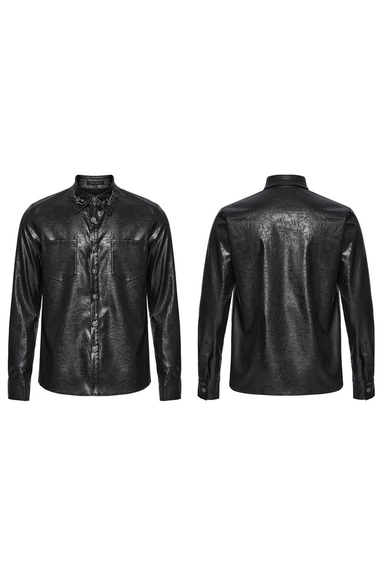 Black Lapel Collar Long Sleeves Buckle Skull Metal Men's Gothic Blouse
