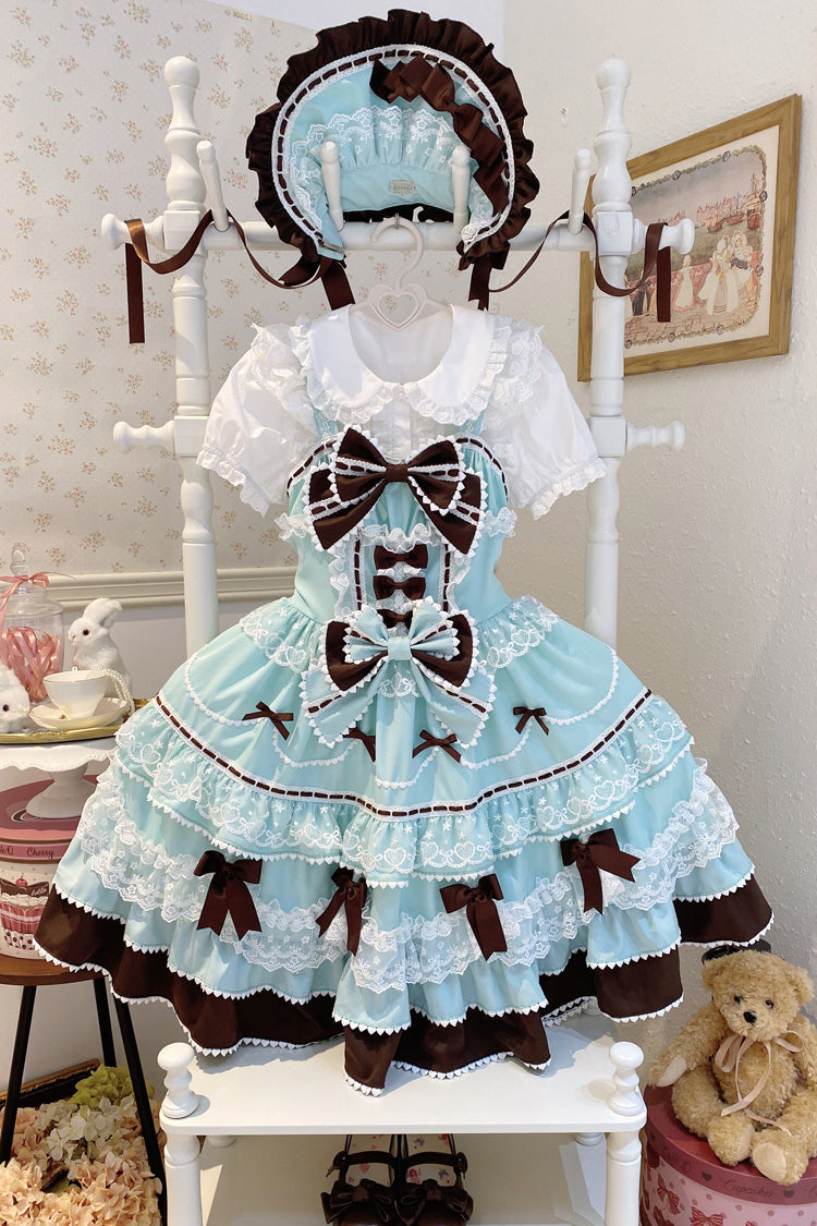 Mint Chocolate [Fondant Cake] Sleeveless Multi-Layered Ruffle Bowknot Lace Sweet Lolita Jsk Dress
