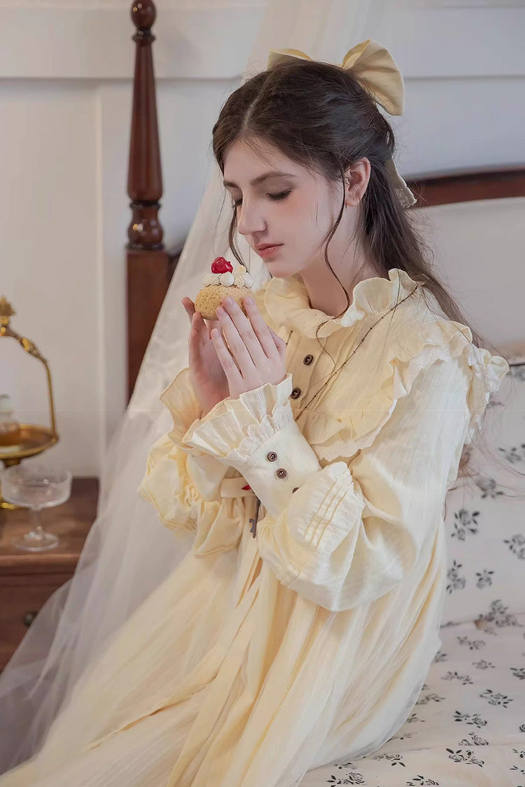 Ivory Long Sleeves Ruffle Bowknot Lace Sweet Lolita Home Wear Nightdress