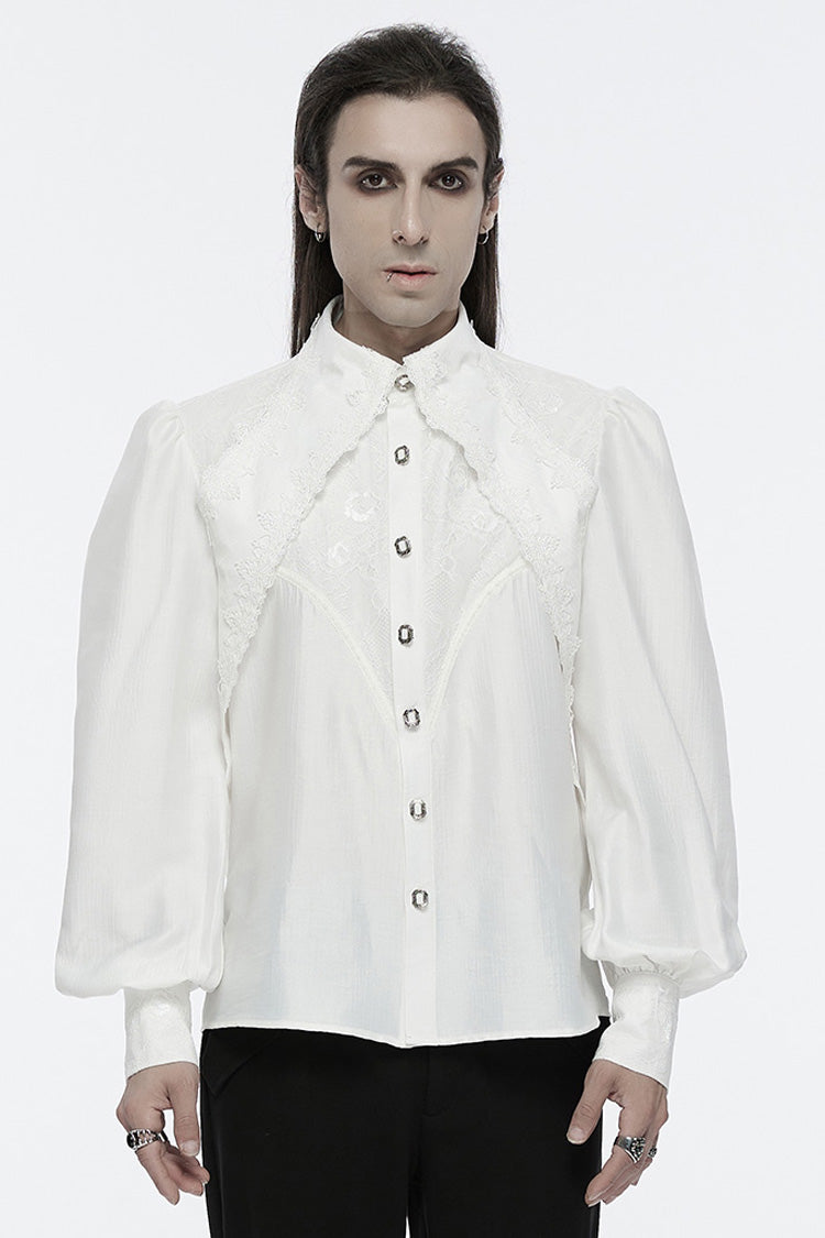 Black Long Puff Sleeves Lace Men's Gothic Blouse