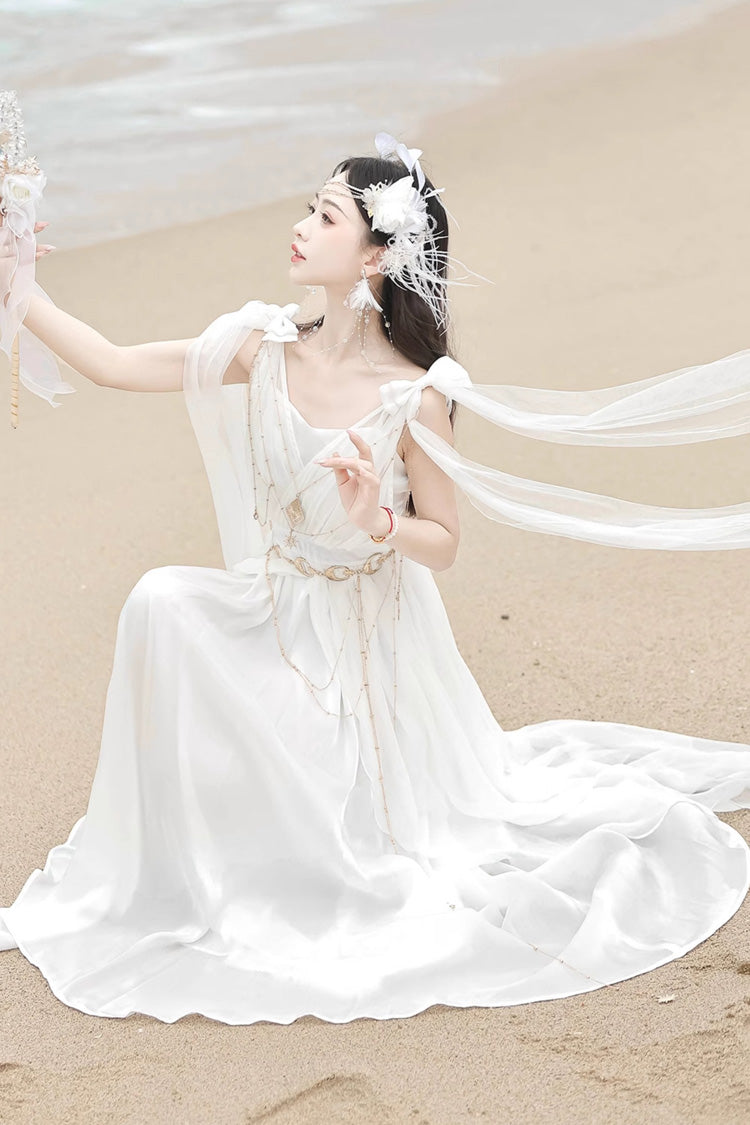 Robe Jsk Lolita Élégante à Volants Sans Manches Style Grec [Messager de Dieu] Blanche 