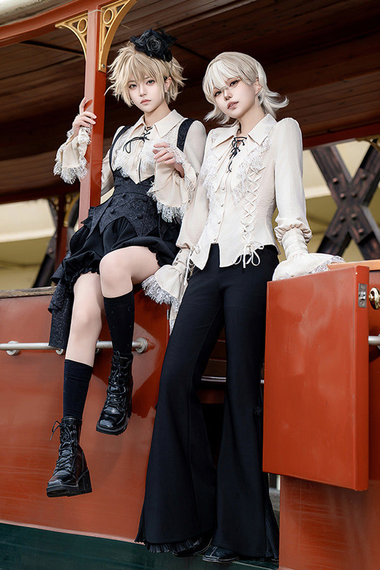 Black [Gold Hunter] Long Sleeves Pirate Style Gothic Shorts