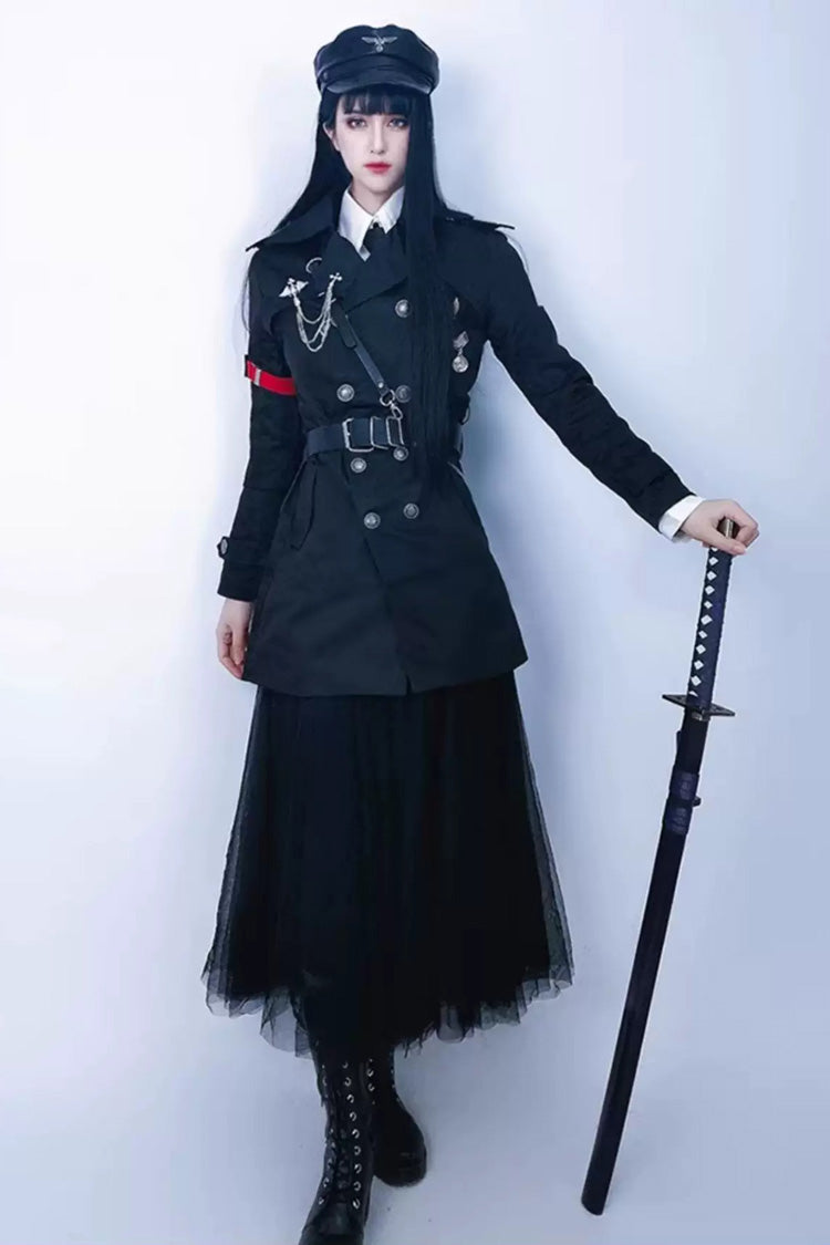 Noir [Le Juge] Manches Longues Gothique Militaire Beau Manteau Ouji Lolita