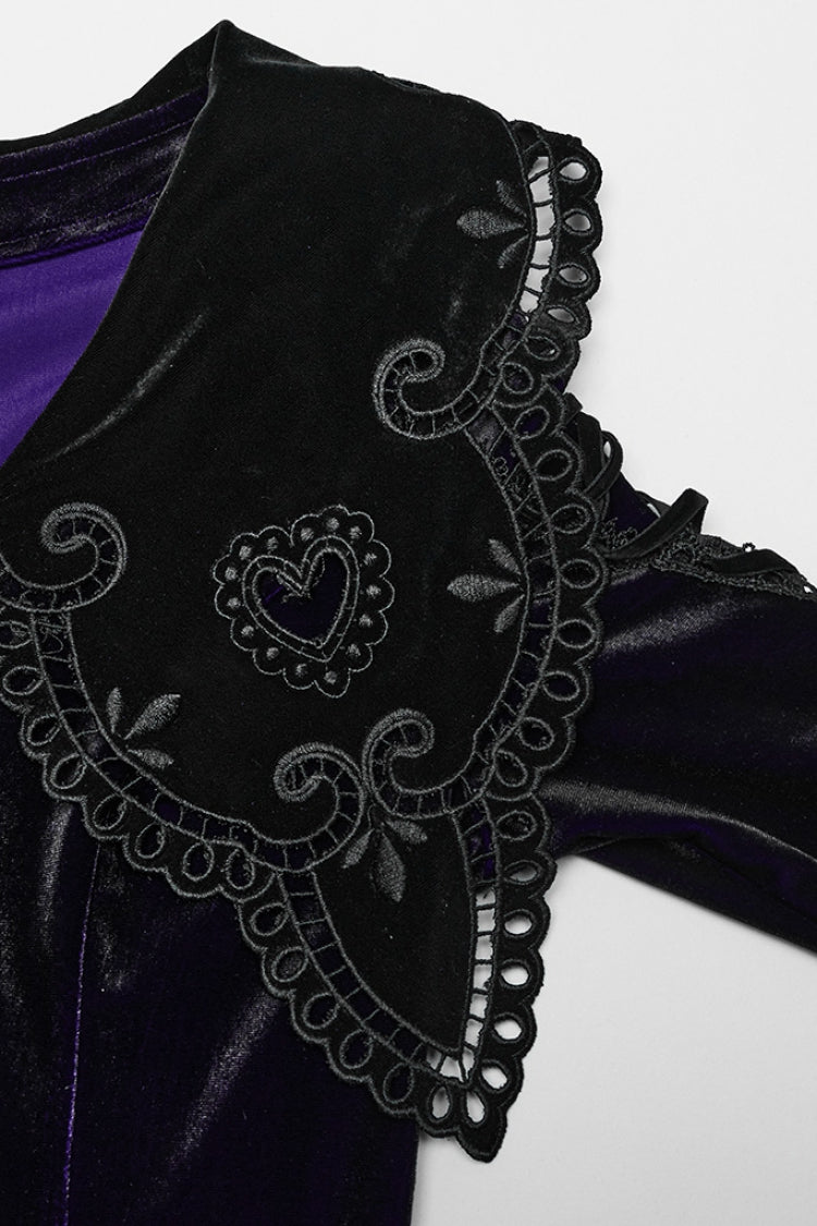 Black/Velvet Doll Collar Long Sleeves Gradient Embroidery Women's Gothic Prom Dress