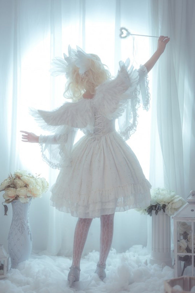[Wishing Stars] Double-Layered Ruffle Bowknot Lace-Up Gothic Lolita Jsk Dress Version 1
