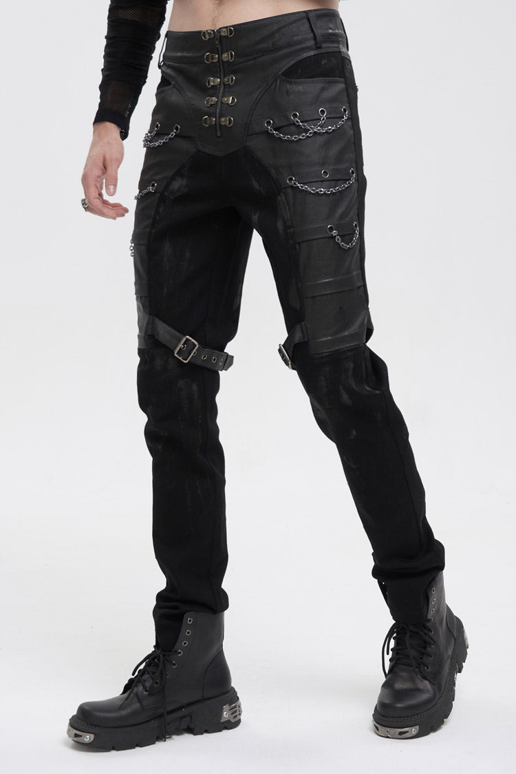 Black Slim Fit Zip Stud Side Chain Eyelet Rock Men's Gothic Trousers