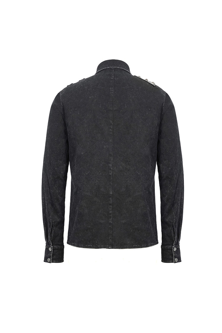 Black Asymmetric Left Shoulder Loop Mesh Rivet Snap Button Men's Punk Shirt