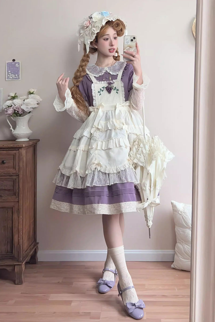 Purple [Mist over Flowers Along the Path] Lapel Collar Long Sleeves Embroidery Bowknot Lace Sweet Lolita Dress